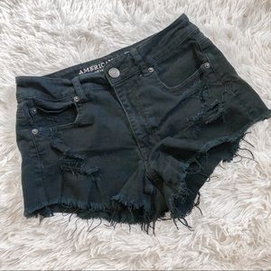 AEO Black Distressed Denim Shorts 6